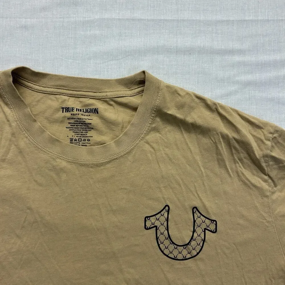 True Religion Relaxed Fit Graphic Print T-Shirt Men's 3XL Short Sleeve Beige Tee